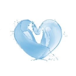 Splash of fresh water in shape of heart isolated on white