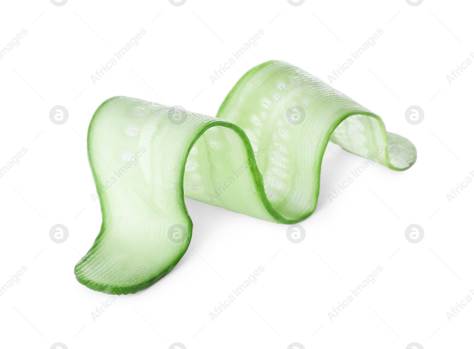 Photo of Slice of fresh ripe cucumber isolated on white
