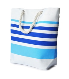 Photo of Beautiful female bag on white background. Beach object