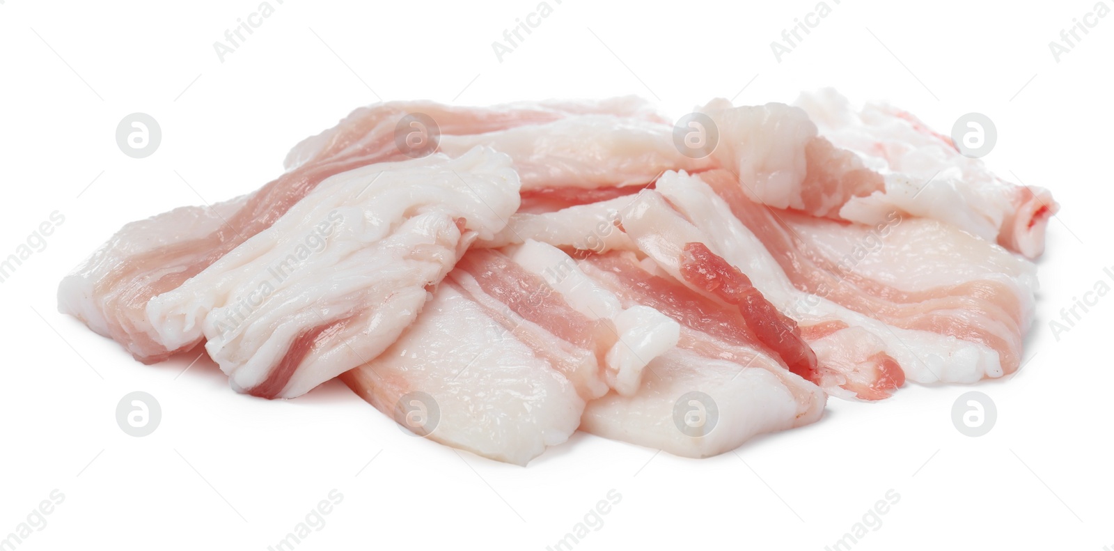 Photo of Slices of pork fatback on white background