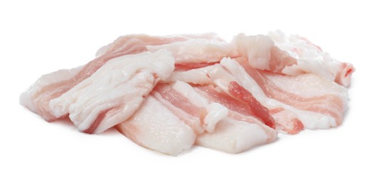 Slices of pork fatback on white background