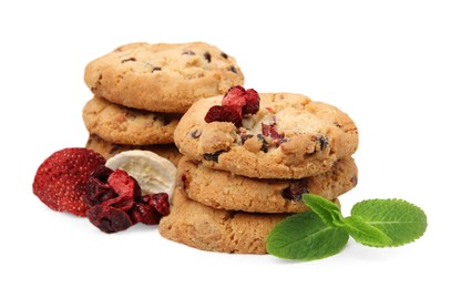 Photo of Cookies with freeze dried fruits and mint isolated on white
