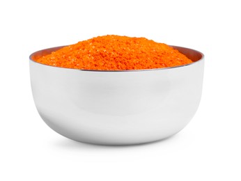 Bowl with orange food coloring isolated on white