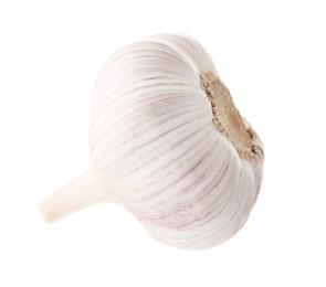 Photo of Unpeeled head of fresh garlic isolated on white