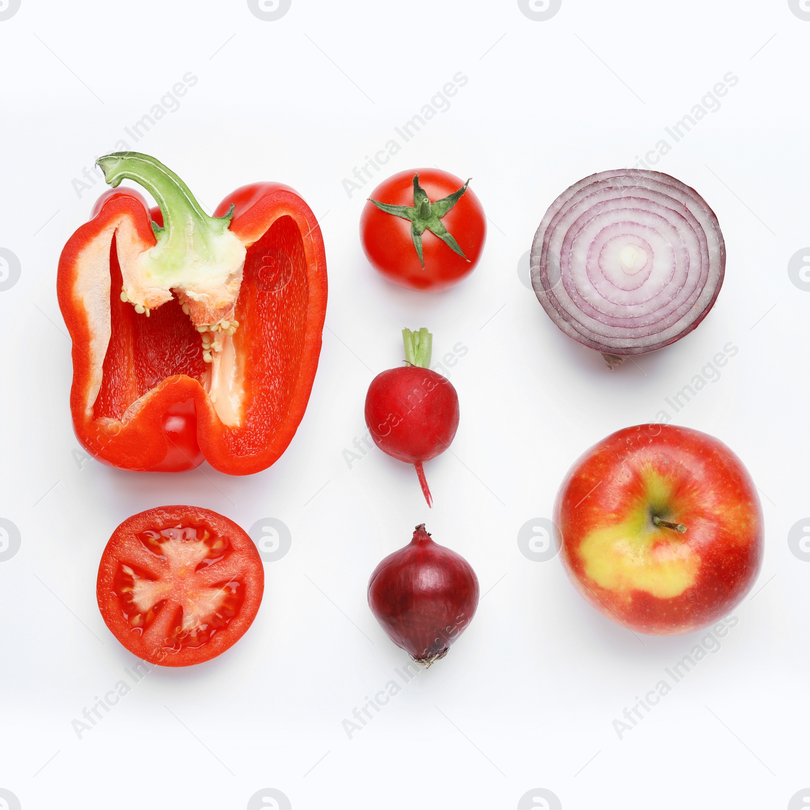 Photo of Flat lay composition with fresh ripe vegetables on white background