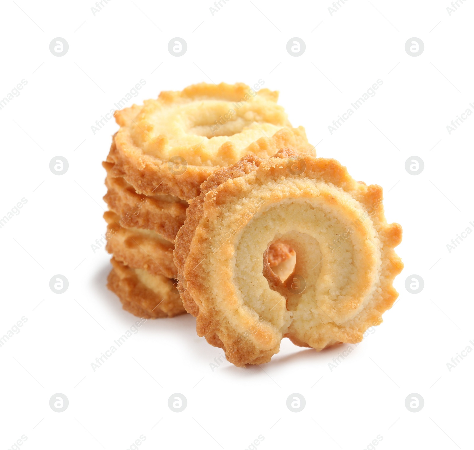 Photo of Tasty Danish butter cookies isolated on white