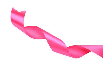 Beautiful pink ribbon isolated on white, top view