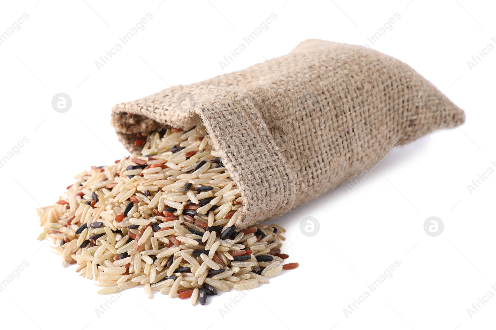 Photo of Mix of brown rice in bag isolated on white