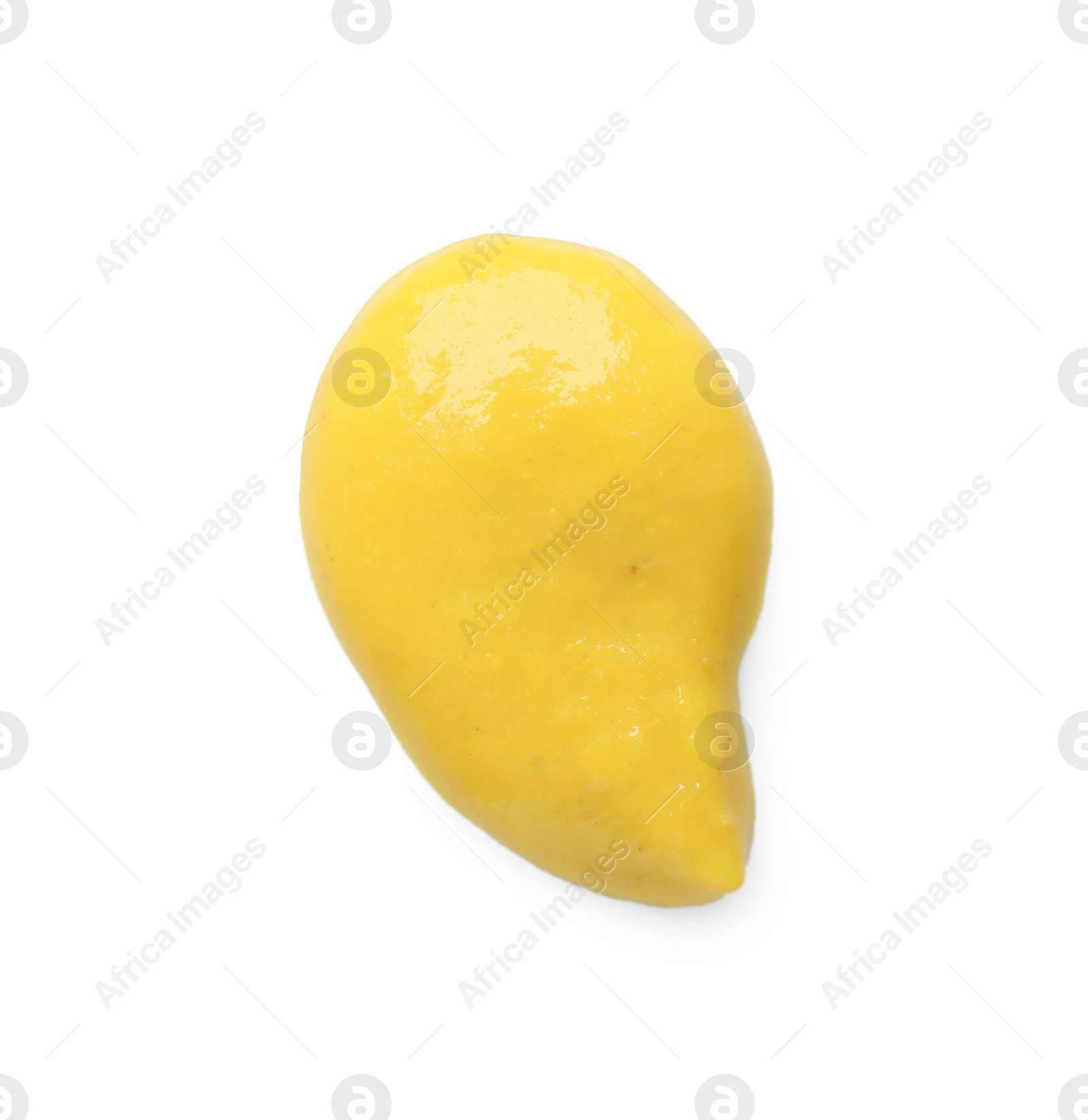 Photo of Tasty mustard isolated on white, top view