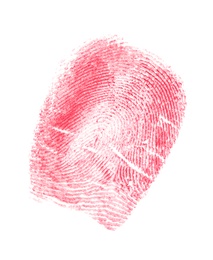 Photo of Fingerprint made with blood on white background, top view