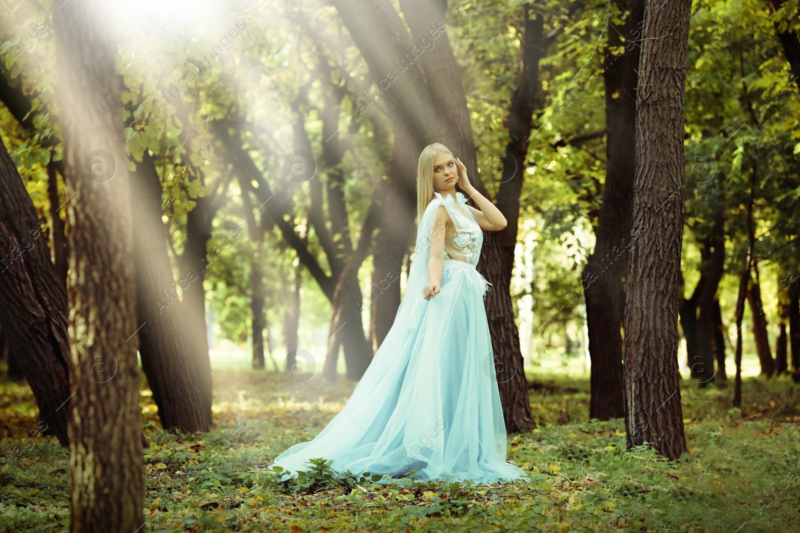 Photo of Beautiful girl wearing fairy dress in autumn forest