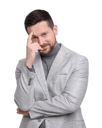 Photo of Handsome bearded businessman in suit on white background