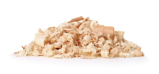 Photo of Pile of natural sawdust isolated on white