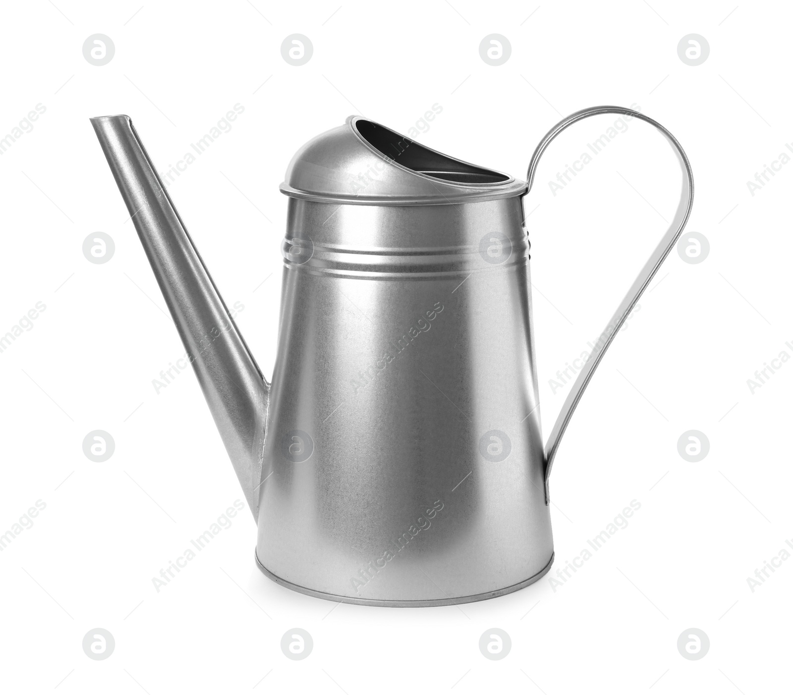 Photo of Beautiful metal watering can isolated on white