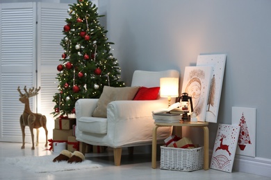 Beautiful living room interior decorated for Christmas