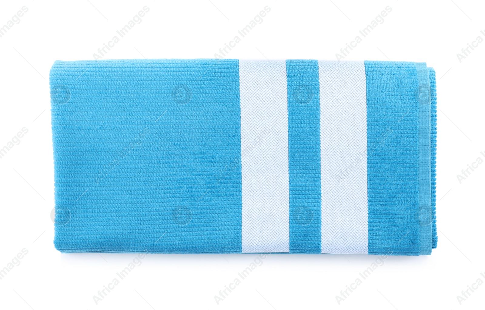 Photo of Blue towel isolated on white, top view. Beach object