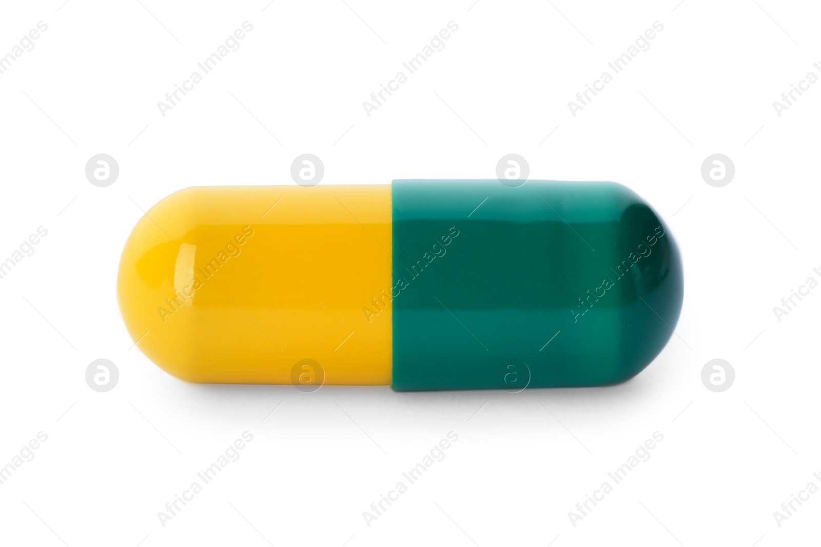 Photo of Color pill isolated on white. Medical treatment