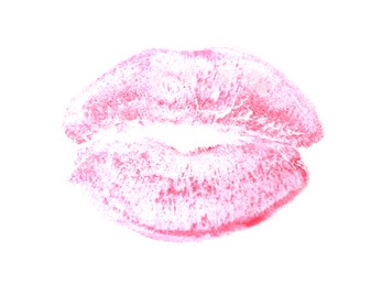 Pink lipstick kiss mark isolated on white