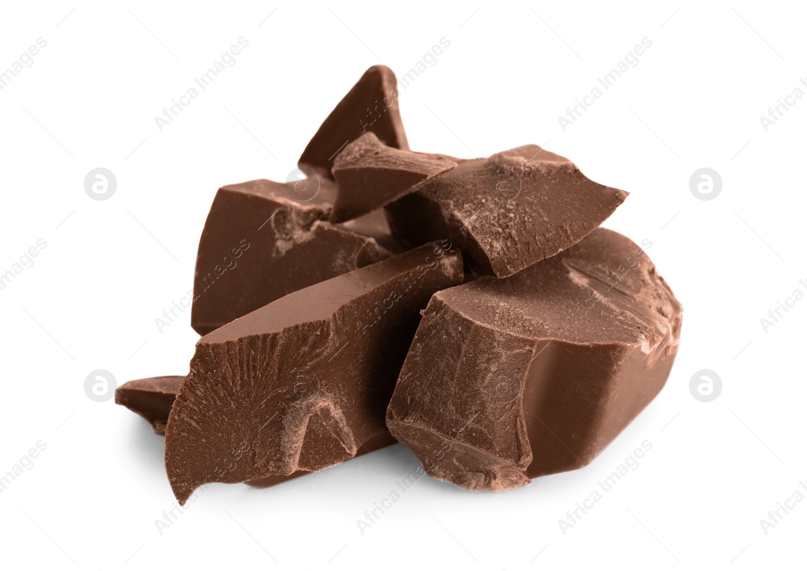 Photo of Pieces of milk chocolate isolated on white