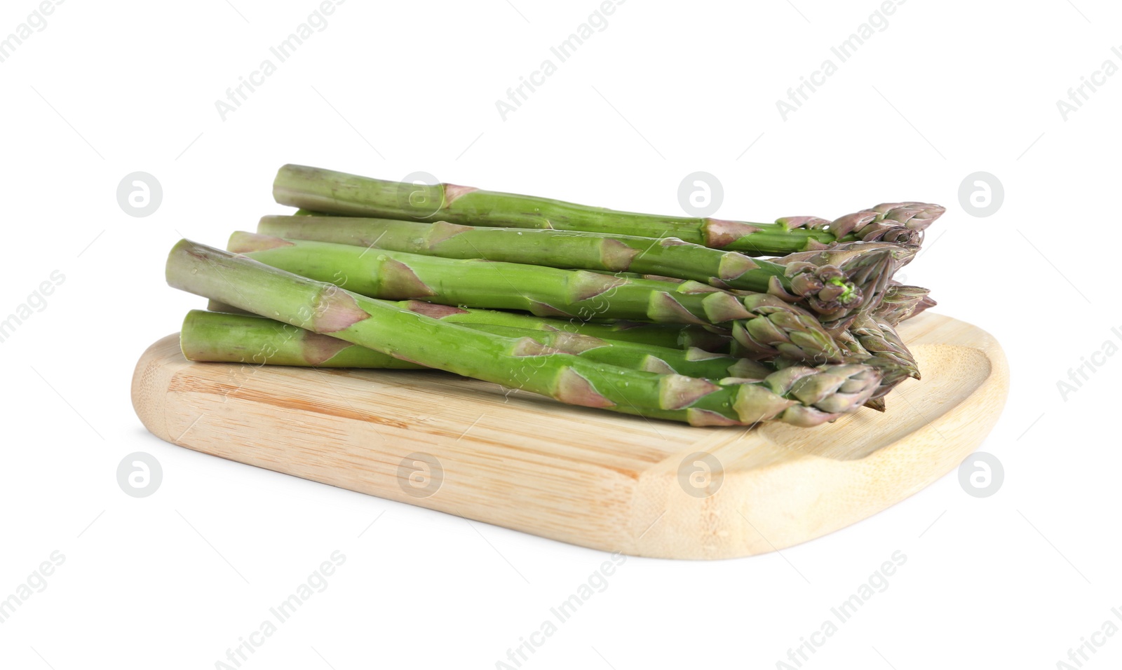 Photo of Fresh raw asparagus isolated on white. Healthy eating