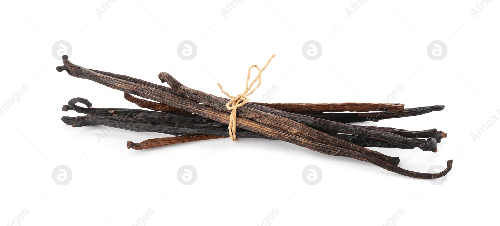 Photo of Many aromatic vanilla pods isolated on white