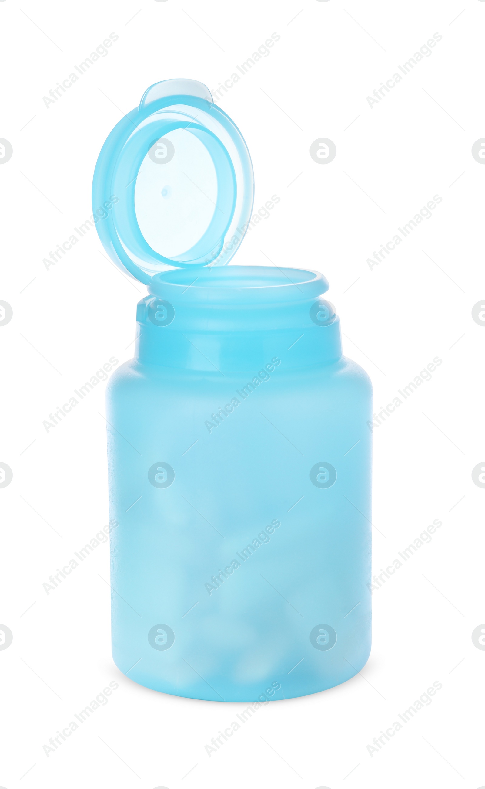 Photo of Light blue jar with chewing gums on white background