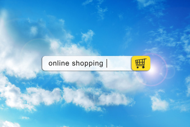 Search bar with words Online shopping and sky on background