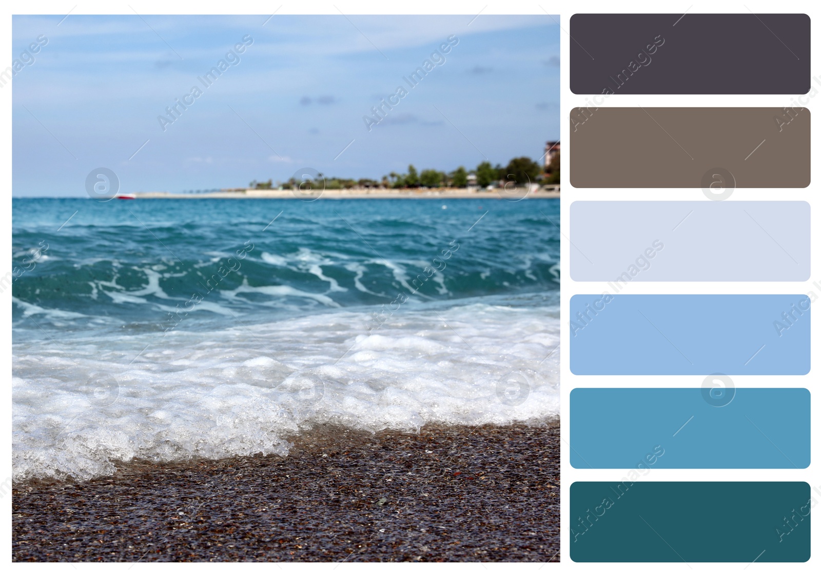 Image of Color palette appropriate to photo of beautiful sea and beach