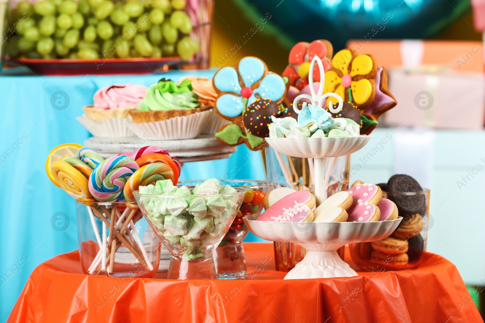 Photo of Candy bar with delicious treats for birthday party