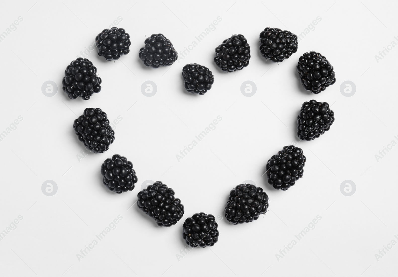 Photo of Flat lay composition with ripe blackberries on white background