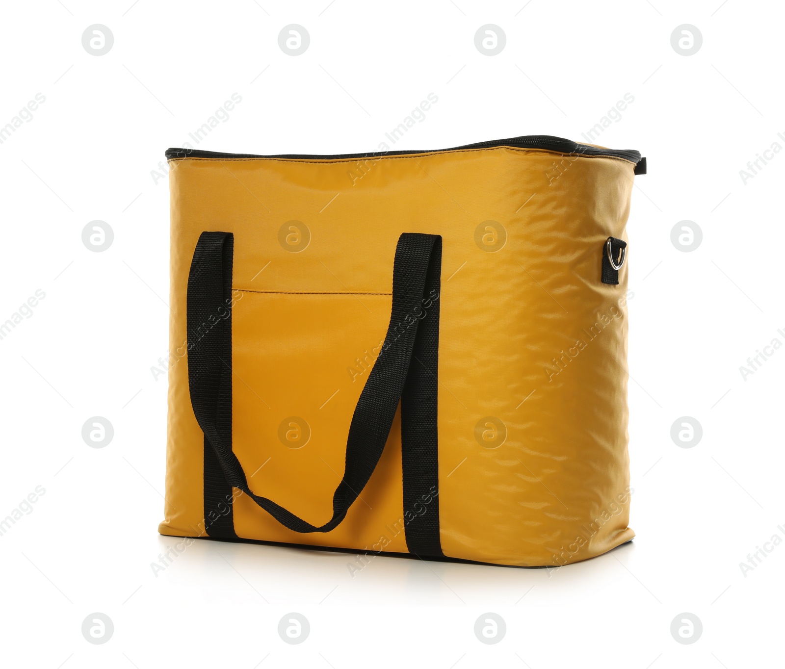 Photo of Modern yellow thermo bag isolated on white