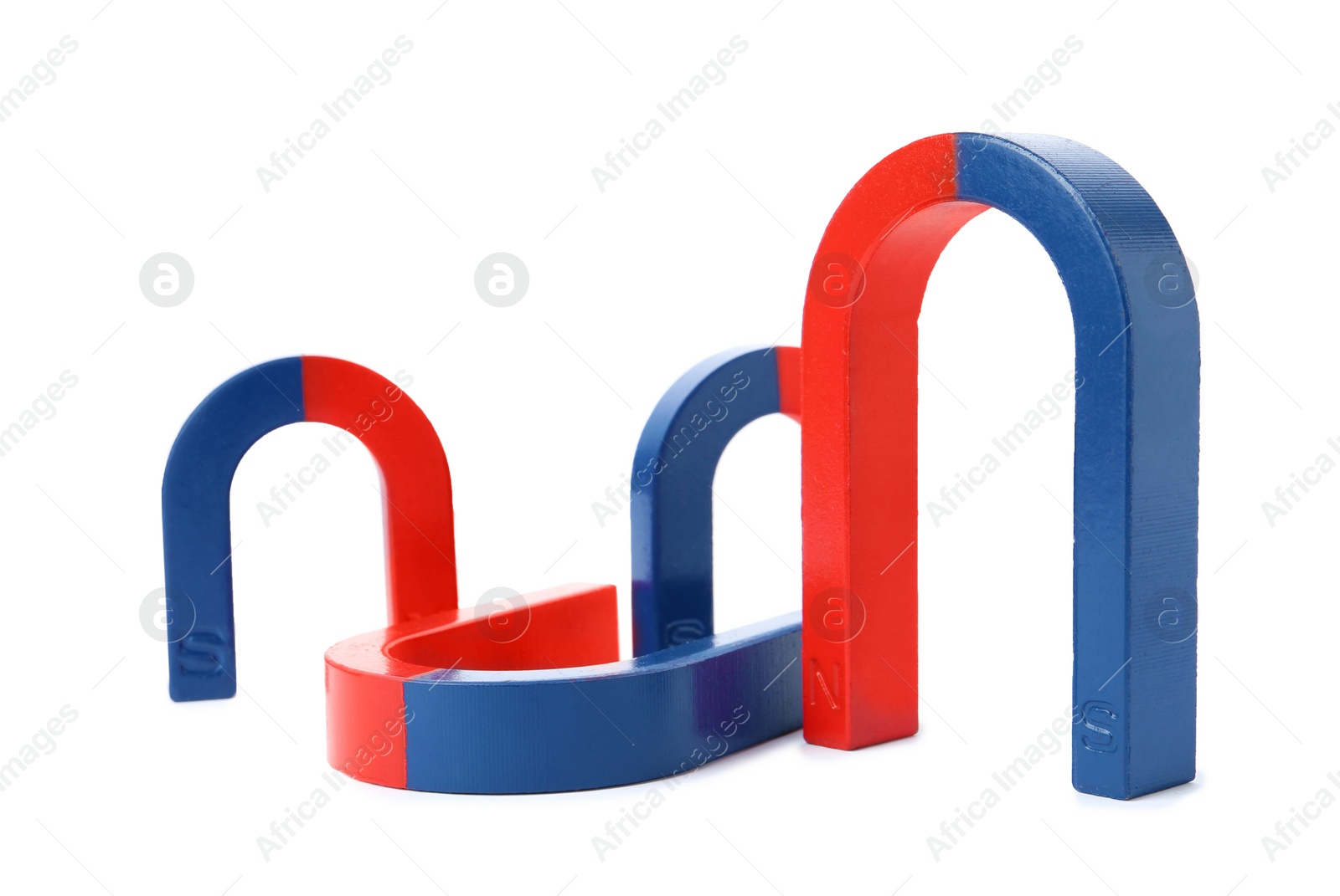 Photo of Red and blue horseshoe magnets isolated on white