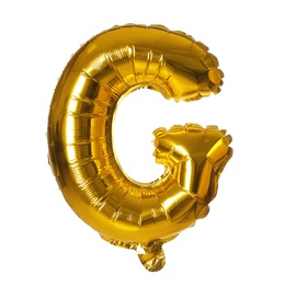 Golden letter G balloon on white background