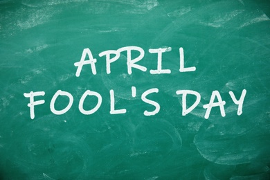 Image of Text April Fool's Day on green chalkboard