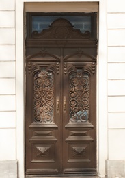 Big vintage wooden door of old building