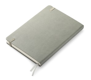 Closed grey office notebook isolated on white
