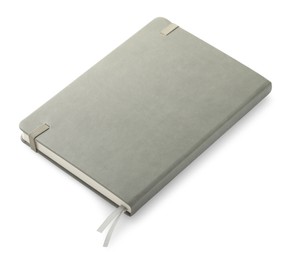 Photo of Closed grey office notebook isolated on white