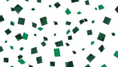 Image of Shiny green confetti falling on white background