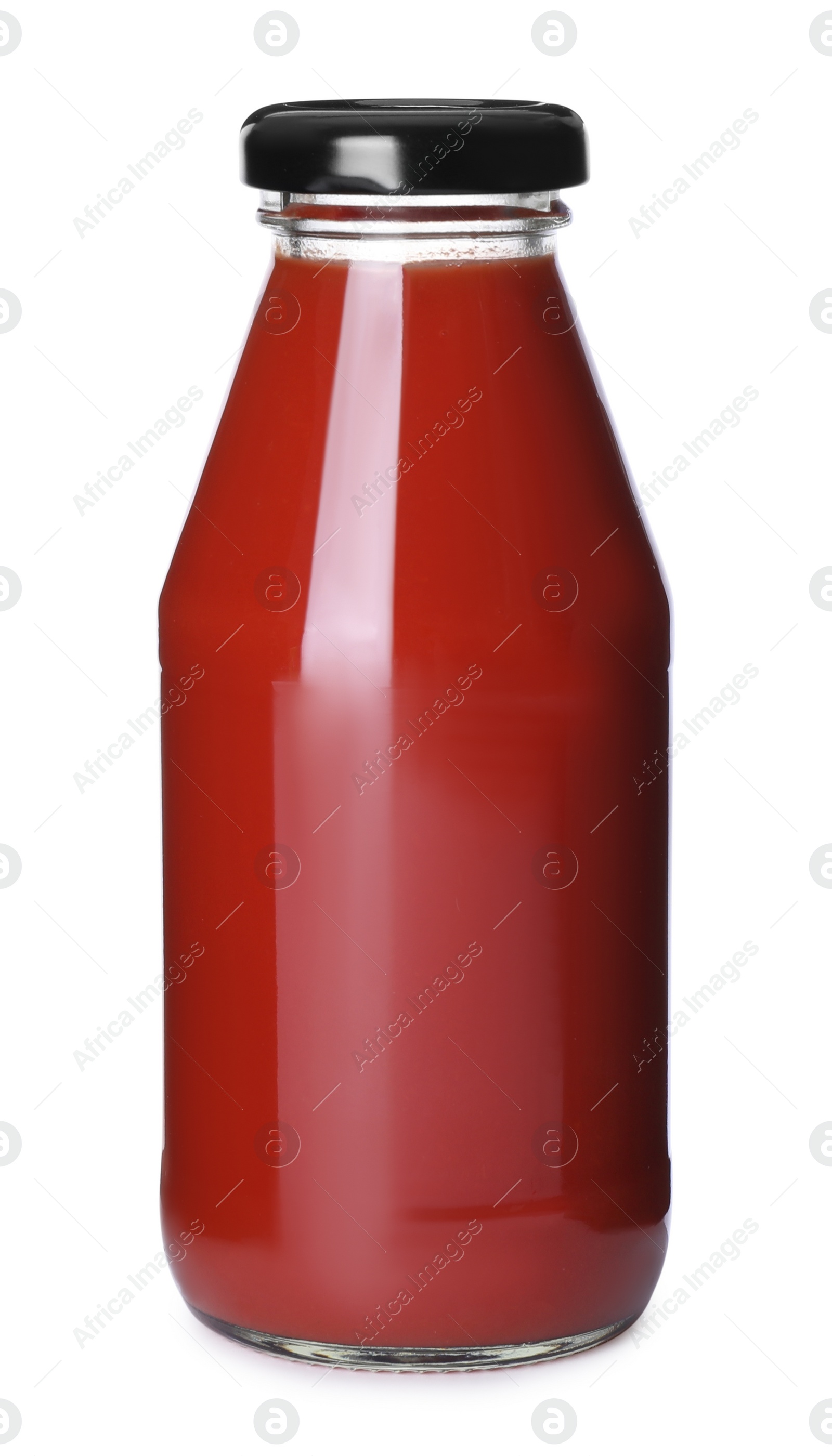 Photo of Bottle with tomato juice isolated on white