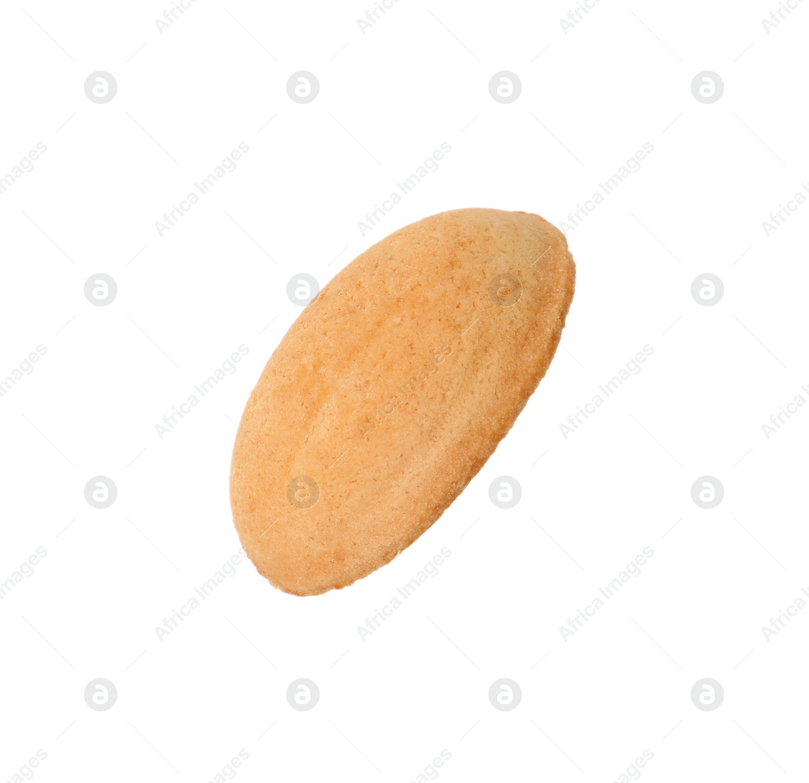 Photo of Half of delicious nut shaped cookie isolated on white