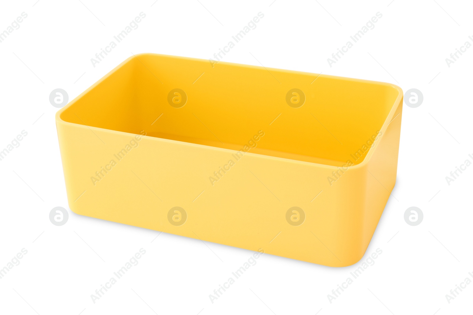 Photo of Yellow lunch box isolated on white. School food