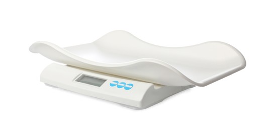 Photo of Modern digital baby scales isolated on white