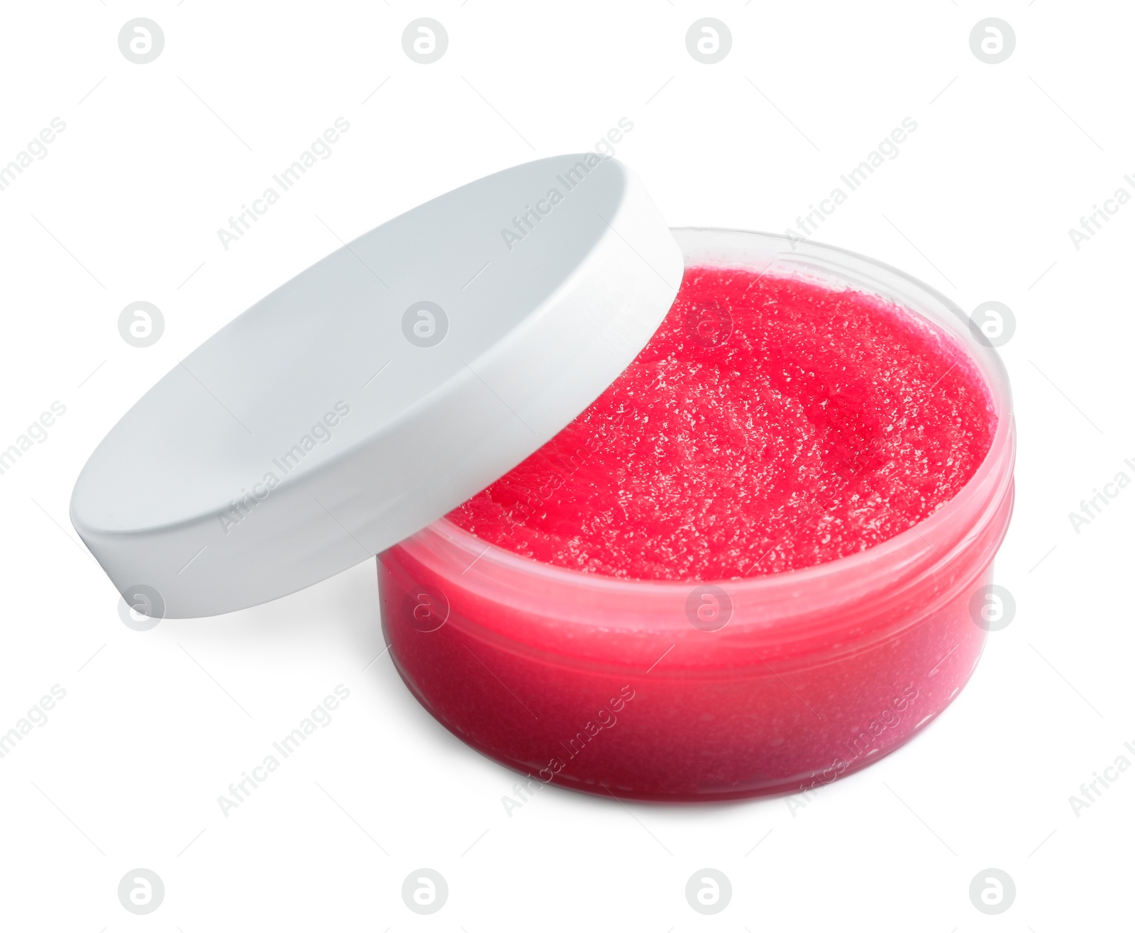 Photo of Container with natural scrub on white background