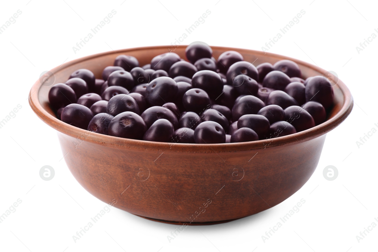 Photo of Fresh acai berries in bowl isolated on white