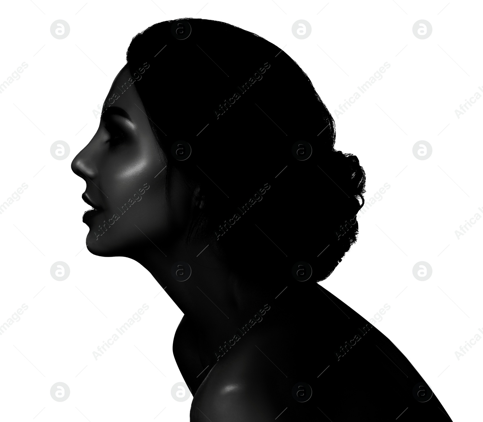 Image of High contrast black and white portrait of beautiful young woman