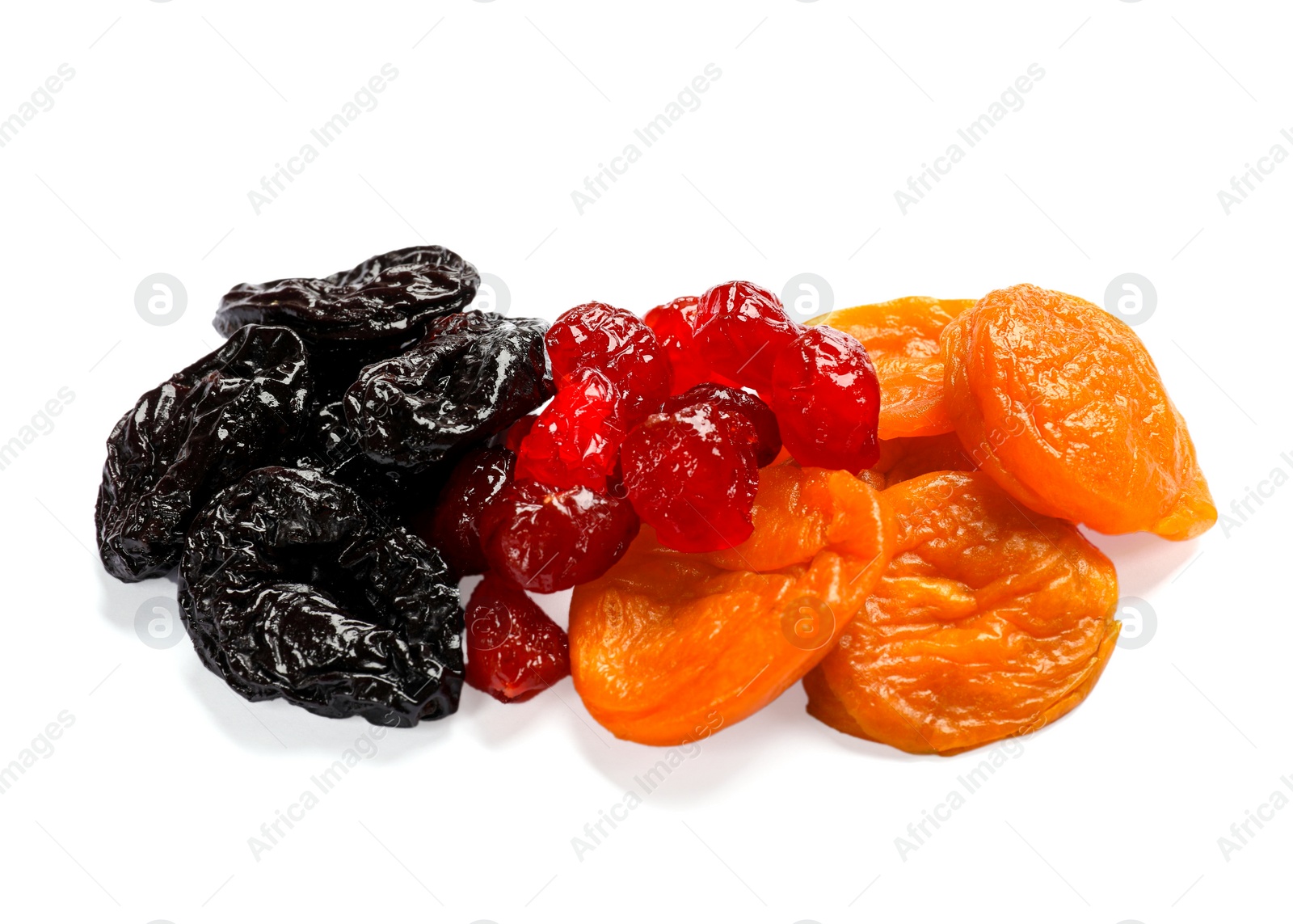 Photo of Mix of delicious dried fruits isolated on white