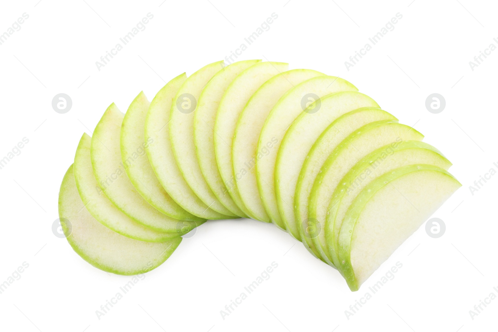 Photo of Slices of apple on white background, top view