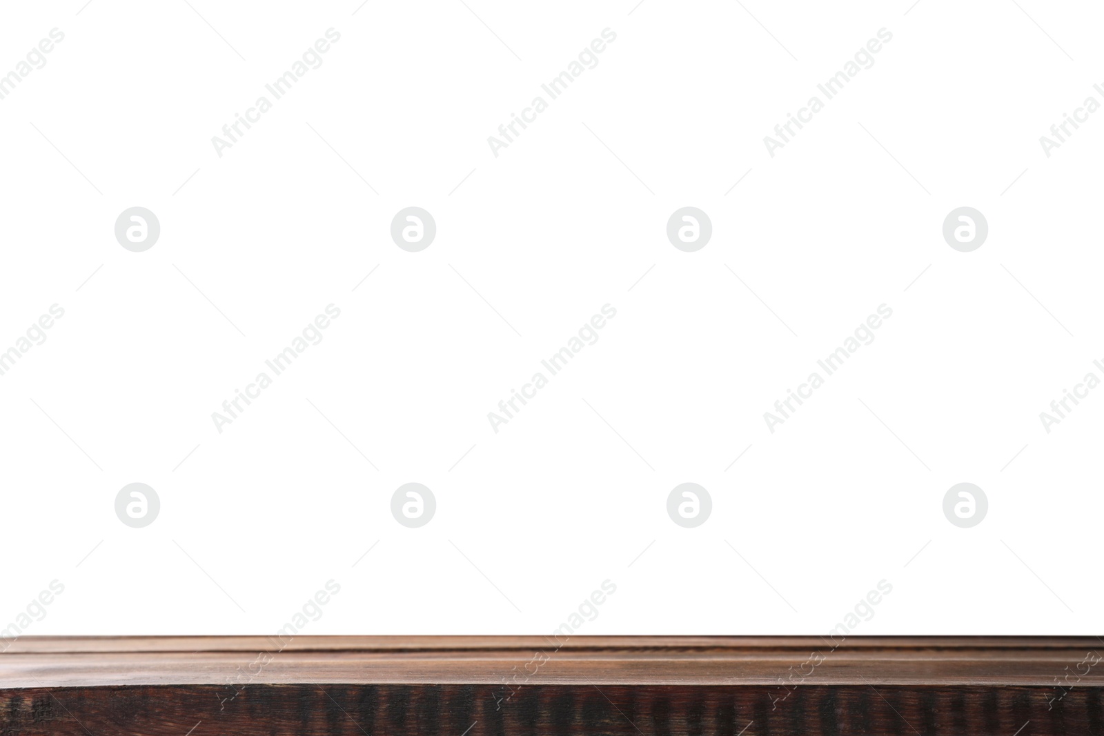 Photo of Empty wooden surface against white background. Mockup for design