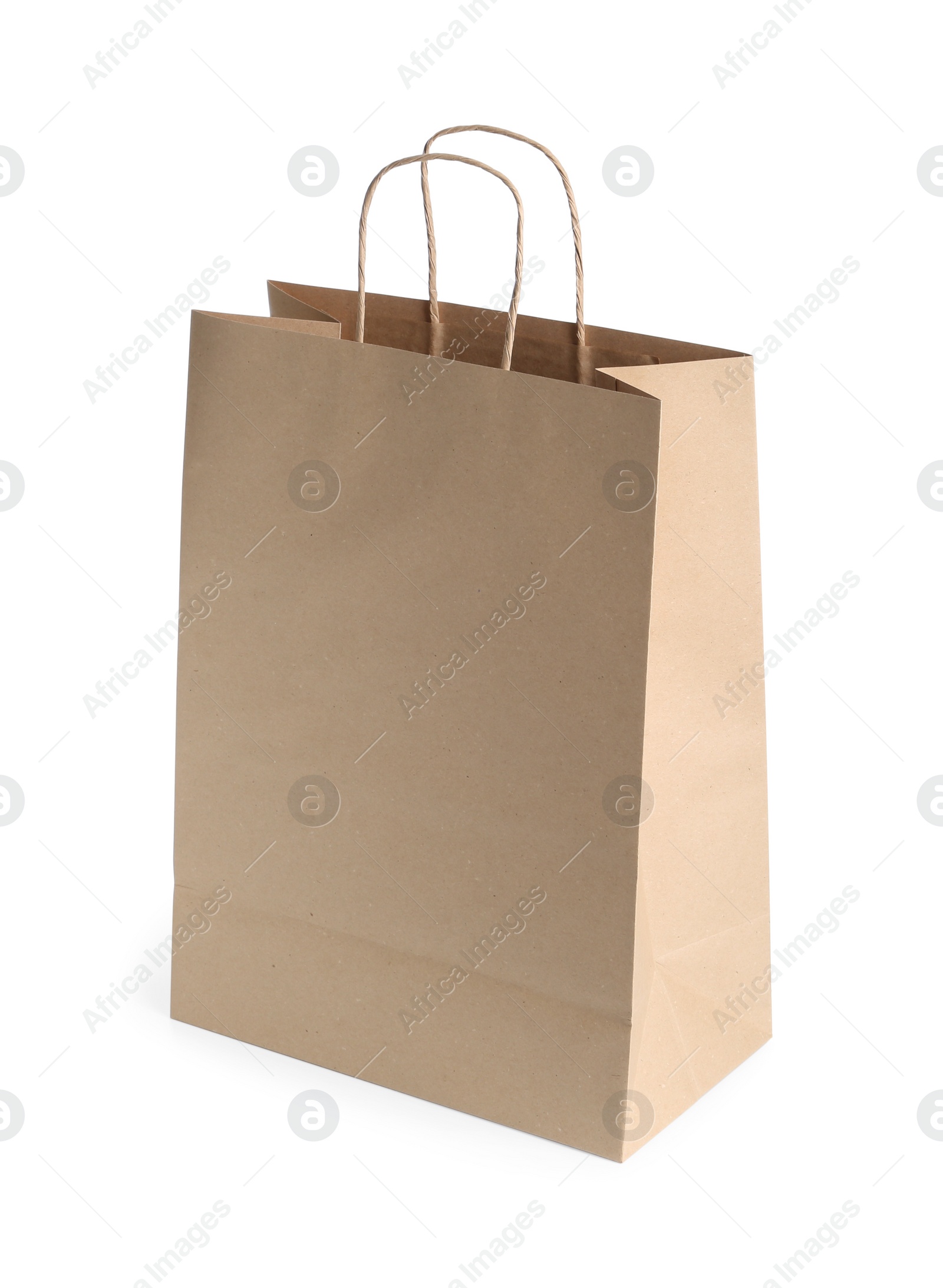 Photo of One kraft paper bag isolated on white. Mockup for design