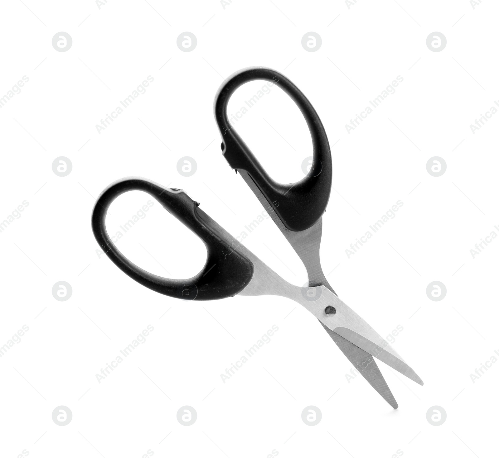 Photo of Pair of sharp scissors on white background